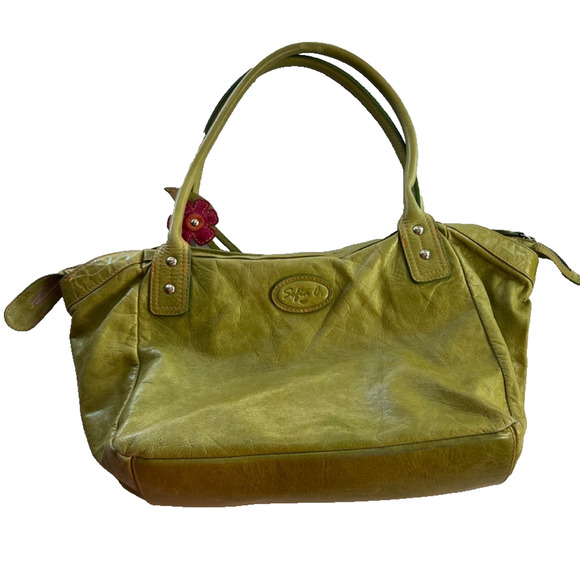 Sofia C. Handbag Green Red Genuine Leather Woven Pattern With Cut Out Charms - Picture 2 of 15